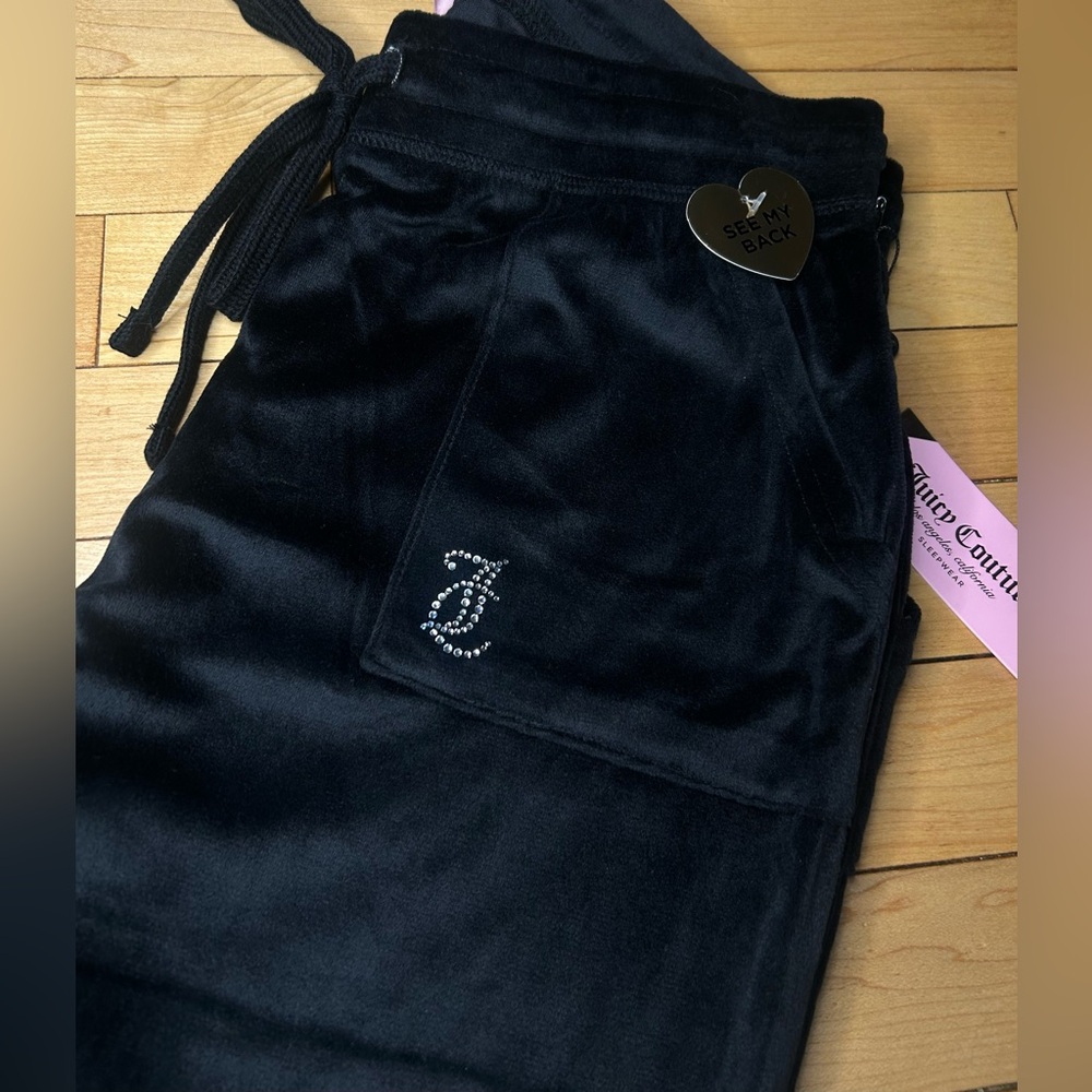NEW ! JUICY COUTURE Velour OG Big Bling Sweatpants in Black Size S - Picture 5 of 6